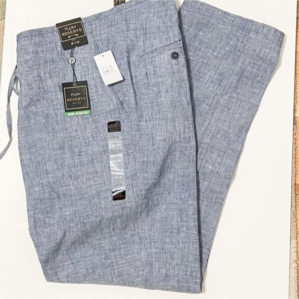 Jos A Bank NWT Sz 40X32 RSVP Collection Tailored Fit Flat Front Linen Blend Casu - Picture 5 of 8